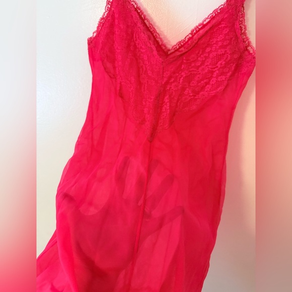 Vintage Henson-Kickernick Pink Coral Lace Slip Dress Pinup Lingerie Boudoir sz34 - Picture 7 of 16